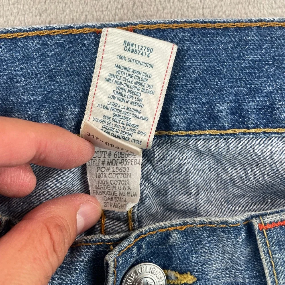 True‎ Religion Embroidered Flap Pockets Thick Stitch Men 36x33 Blue Made in USA